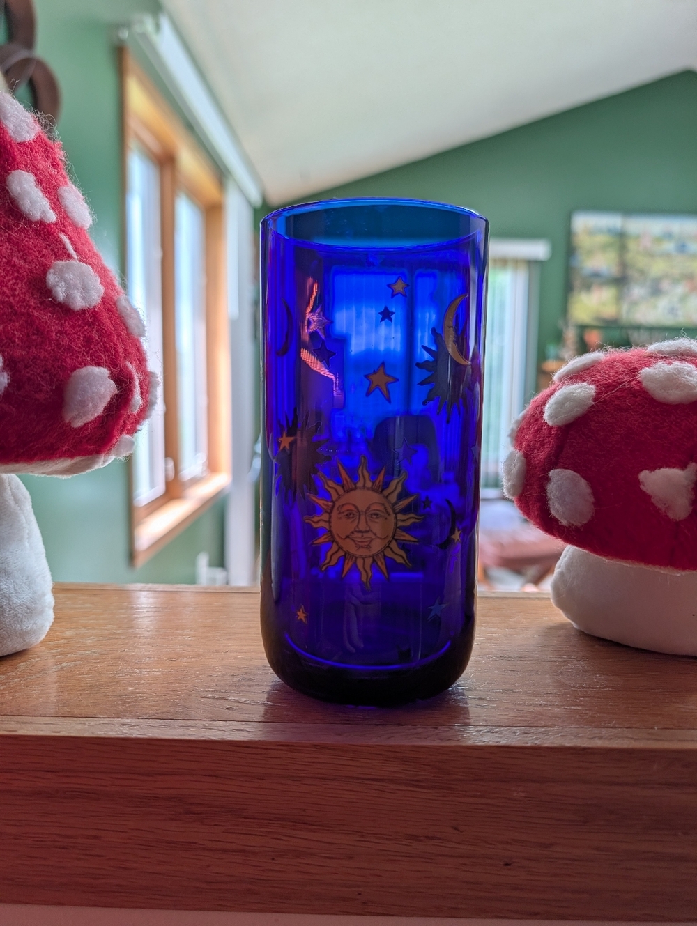 Libbey Vintage Glassware Celestial Cobalt Blue Glass Sun Moon Stars Single Glass